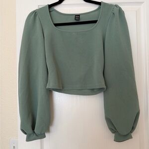 SHEIN Mint Green Puff Sleeve Cropped Top